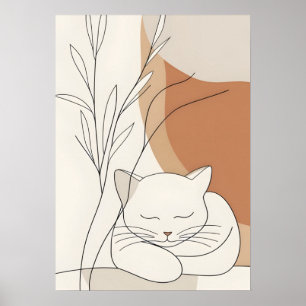 Poster Gato Adormecido Minimalista & Botânico Boêmio