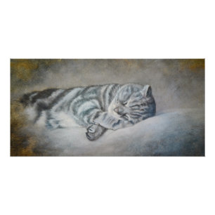 Pôster Gato adormecido - Pintura a óleo por Lukian