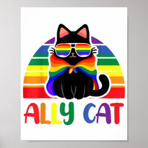 Poster Gato Aliado LGBT Seja Gentil Arco-Íris Gay Engraça