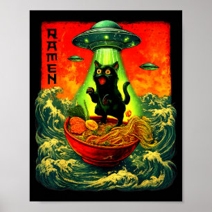 Poster Gato Alien Ramen Ufo Japonês Presentes de Arte Ret