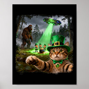 Poster Gato alienígena do St patricks engraçado do pé gra