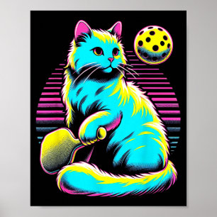 Poster Gato amante de pickleball retrô - esporte de remo
