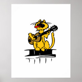 Pôster gato amarelo tocando violão e cantando