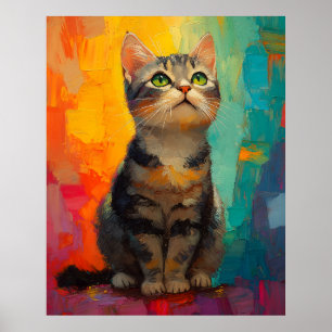 Poster Gato American Shorthair com Cores Abstratas