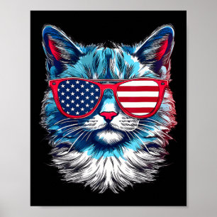 Poster Gato Americano de Óculos de Sol Bandeira dos EUA M
