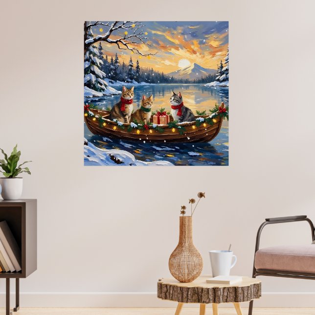 Poster Gato Angorá Turco Natal Barco Feriado (Sala de Estar 3)