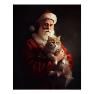 Pôster Gato Angora Turco Papai Noel Festivo Natal