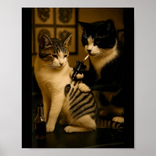 Poster Gato Antigo Fumando Tatuagem Gato Tatuado Artista