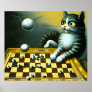POSTER GATO ANTIGO JOGANDO XADREZ DECORAÇÃO CAPRICHOSA