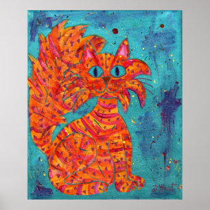 Pôster Gato Ardente sobre Turquesa