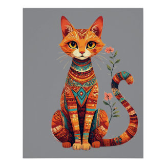 Pôster Gato Artístico Fofo com Ramo Floral