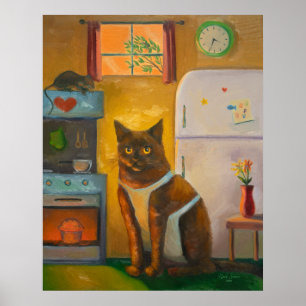 Poster Gato Assando Muffin na Arte de Parede da Cozinha d