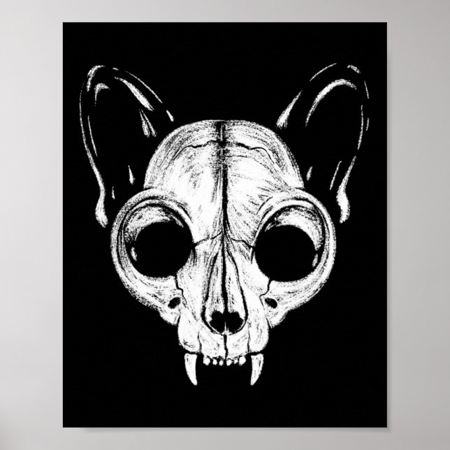 Poster Gato Assustador Gato Pele Felina Esqueleto Hallowe (Frente)
