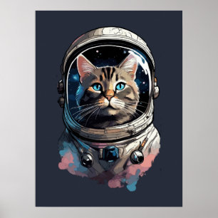 Poster Gato Astronauta Na Arte Por Aquarela Espacial