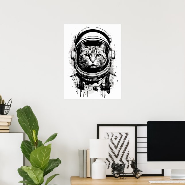 Poster Gato Astronauta Preto e Branco (Escritório em casa)
