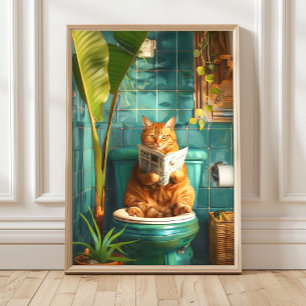 Poster Gato Atigrado Laranja Engraçado na Pia Impressão, 