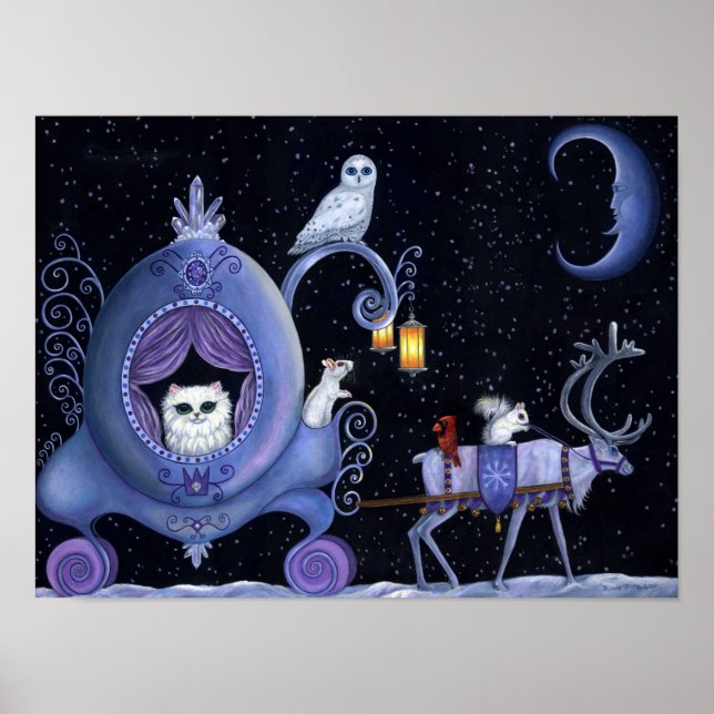 Poster Gato Azul Carruagem Inverno Coruja Nevado Cervo Br (Frente)
