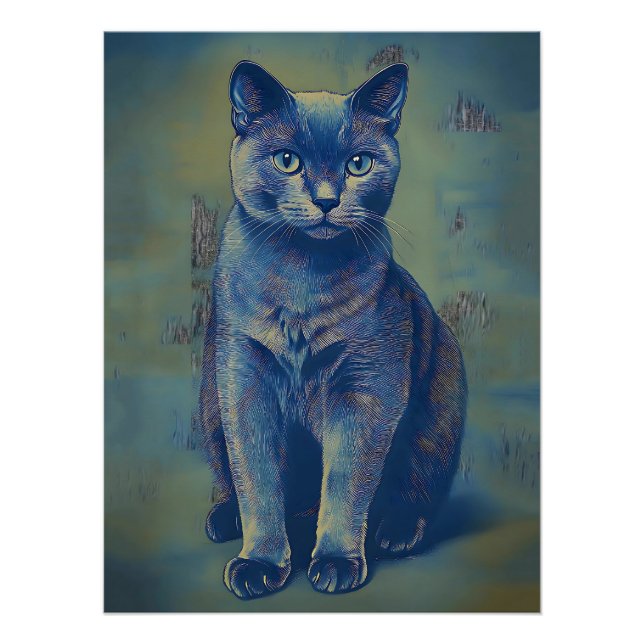 Pôster Gato Azul Russo Místico (Frente)