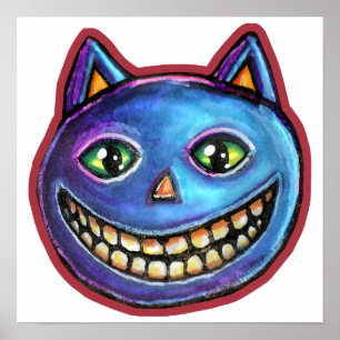 Poster Gato Azul Sorridente Vintage Halloweenies