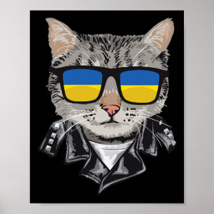 Poster Gato Bandeira da Ucrânia Sungles - Gato Ucraniano