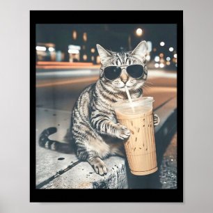 Poster Gato bebendo café gelado meme engraçado de animal