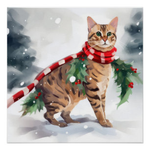 Pôster Gato Bengal na neve de Natal