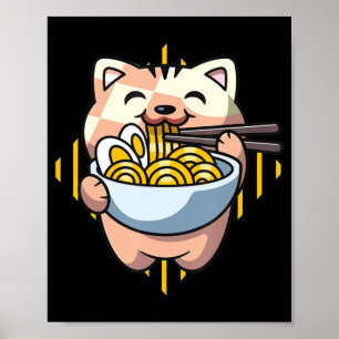 Poster gato boba come ramen anime kawaii neko bebendo