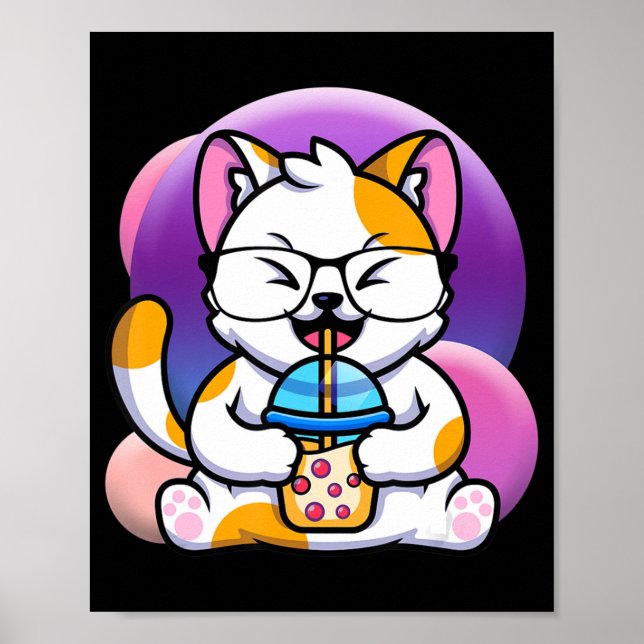 Poster gato boba come ramen anime kawaii neko gato comend (Frente)