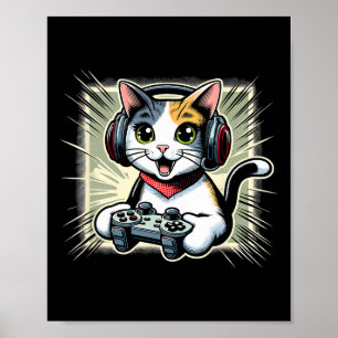 Poster Gato Bobtail Japonês de Fone de Ouvido Jogo de Víd