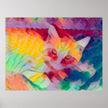 Gato Boho Amarelo Colorido Arte Pop Hippie
