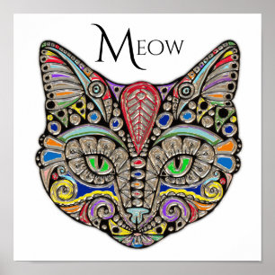 Pôster Gato Boho colorido da jóia
