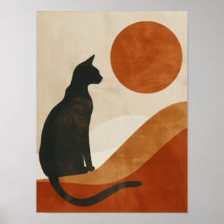Poster Gato Boho Silhueta | Minimalista Abstrato do Pôr d