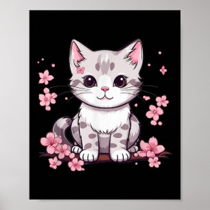 Poster Gato Bonito Com Blossomas De Cereja Eu Crianças Ga