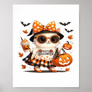 Poster Gato Bonito de Halloween - Gatinho de Bruxas Kawai