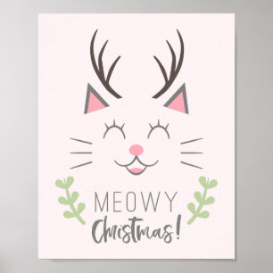 Poster Gato bonito do Natal de Meowy, Antlers