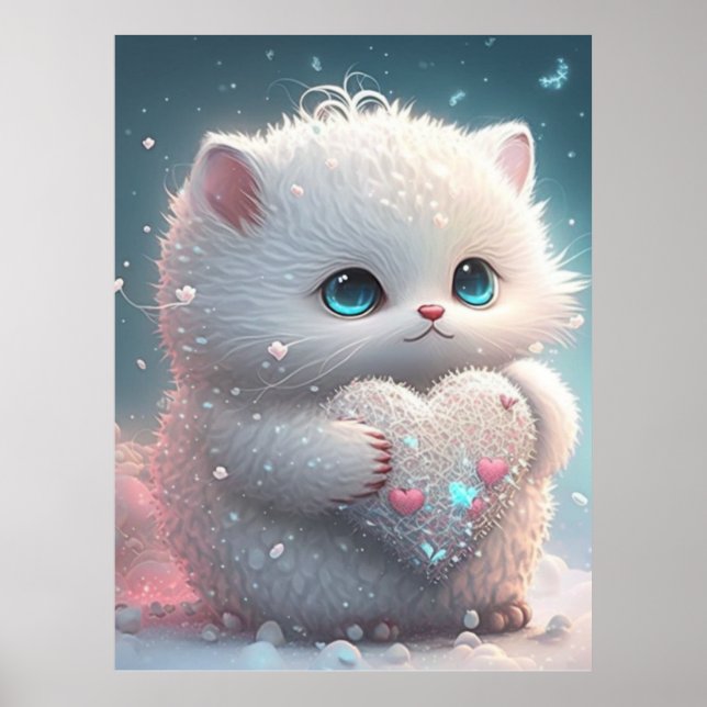 Poster Gato Bonito na Neve, segurando Pó de Arte Personal (Frente)