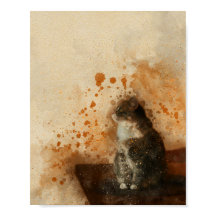 Gato bonito sentado numa pintura de aquarela mesa