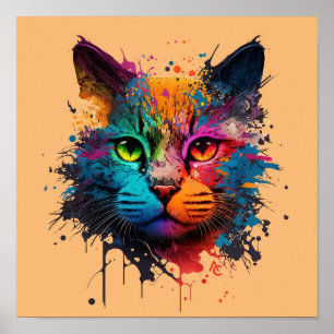 Poster Gato Bonito - Splash de Tinta de Neon de Grafite