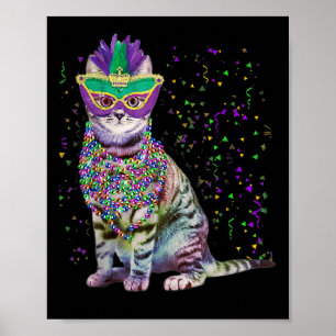 Poster Gato Bonito Vestindo Carnaval Máscara Mardi Gras C