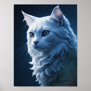 Poster Gato Branco Belo e Belo Céu Estrelado