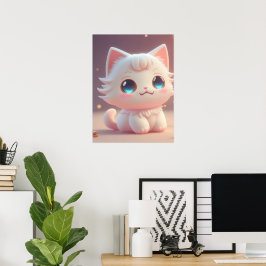 Poster Gato Branco Bonito Kawaii Fluffy