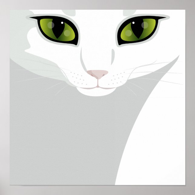 Poster Gato Branco com Olhos Verdes (Frente)