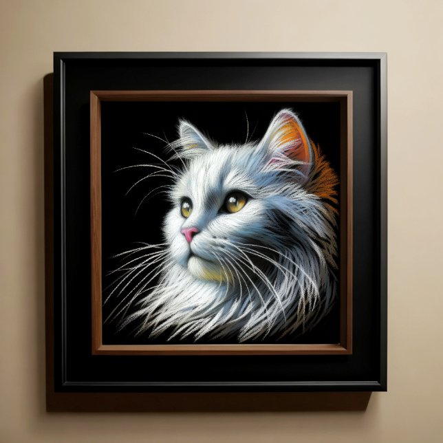 Poster Gato Branco de Desenho de Pastel duro (Criador carregado)