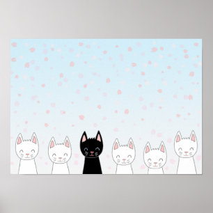 Poster Gato branco e gato preto