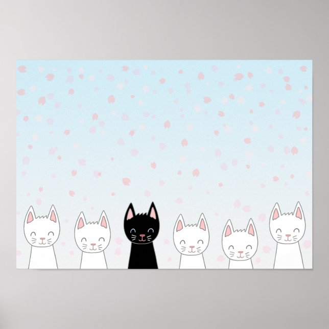 Poster Gato branco e gato preto (Frente)