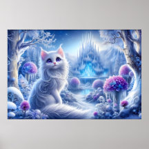 Gato Branco Elegante em um Realm Mágico de Neve