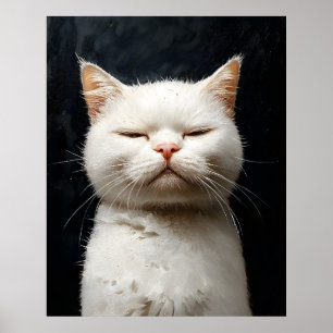Poster Gato Branco Engraçado com Atitude, Não Impressiona