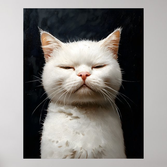 Poster Gato Branco Engraçado com Atitude, Não Impressiona (Frente)