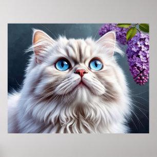 Poster Gato Branco Fofo Com Olhos Azuis
