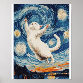 Poster Gato branco fofo e bonito 